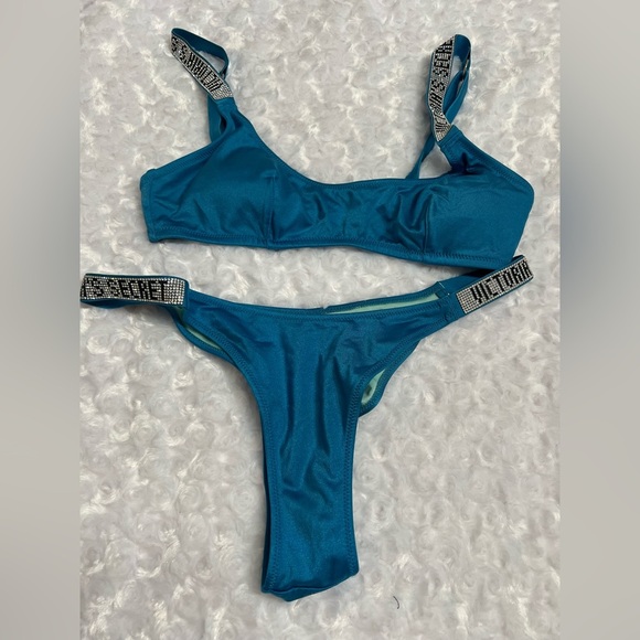VICTORIA'S SECRET SWIMWEAR RHINESTONE SHINE STRAP SET. Small Top & Medium Bottom - Picture 2 of 9